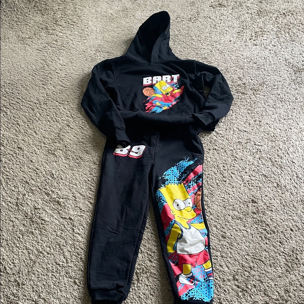 Kids Black Cartoon Character Jogger Set